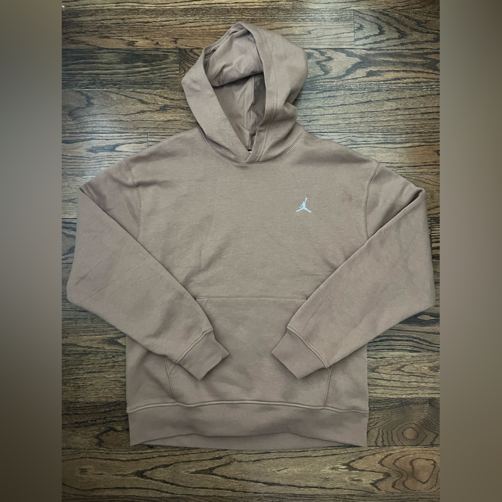 NWOT Jordan Brooklyn Fleece Brown Hoodie Pullover with White Logo.  Size L